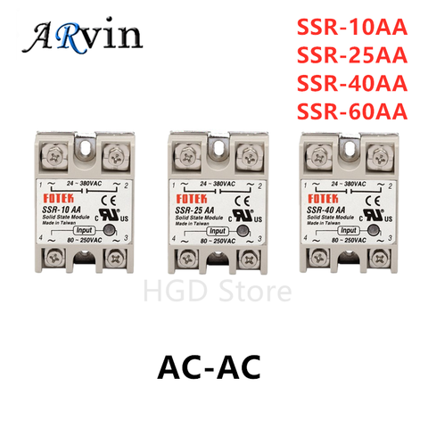 SSR-10AA SSR-25AA SSR-40AA SSR-60AA SSR 10A 25A 40A 60A твердотельные реле постоянного тока модуля на рост от 80 до 250V Вход переменного тока 24-380V AC Выход ► Фото 1/6