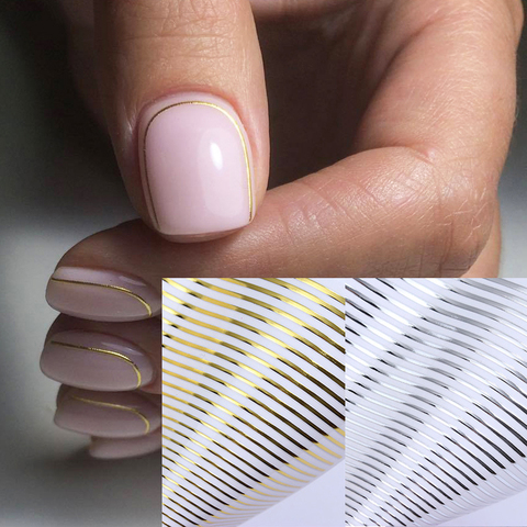 Золотые 3D наклейки для ногтей, изогнутые полосы, наклейки для ногтей, градиентные клейкие ленты для ногтей, фольга для ногтей, наклейки для н... ► Фото 1/6
