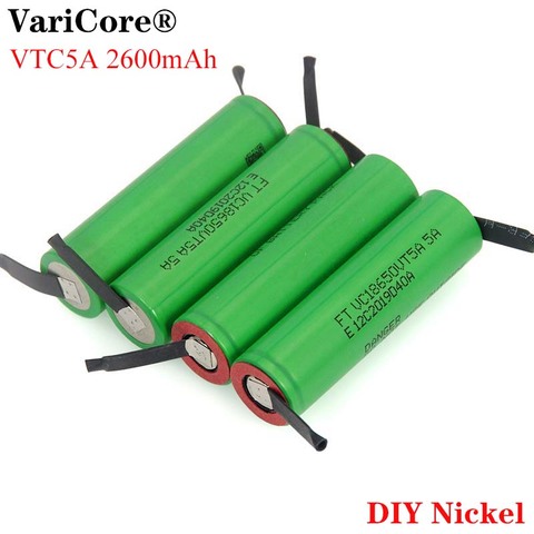 Литиевый аккумулятор VariCore VTC5A, 2600 мАч, 18650, 30 А, разряд, батареи VC18650VTC5 + никелевые листы для творчества ► Фото 1/6