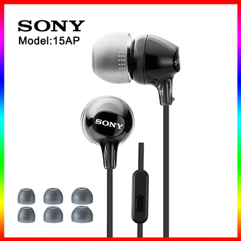 Оригинальные Проводные стереонаушники Sony MDR-EX15AP 3,5 мм, стереогарнитура с сабвуфером и микрофоном для Xiaomi, Huawei ► Фото 1/5