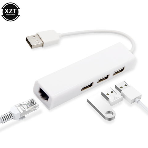 USB Ethernet USB к RJ45 Lan адаптер для сетевой карты 10/100 Мбит/с проводной внешний с 3 портами USB 2,0 концентратор для ноутбука ПК ► Фото 1/6