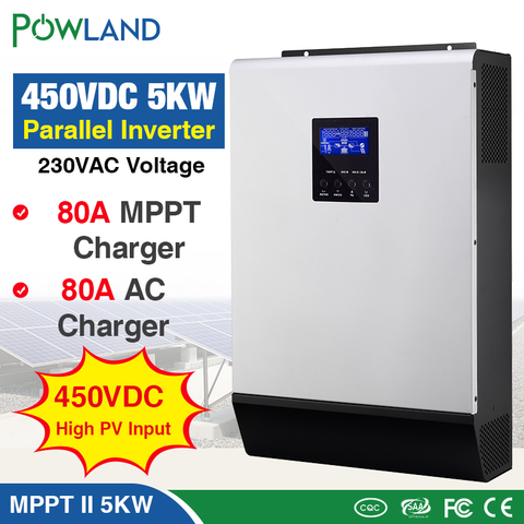 450Vdc 5000W солнечный инвертор 80A со слежением за максимальной точкой мощности параллельно Инвертор 48В 230 В немодулированная Синусоидальная волна Гибридный инвертор 80A Батарея Зарядное устройство micro inverte ► Фото 1/6