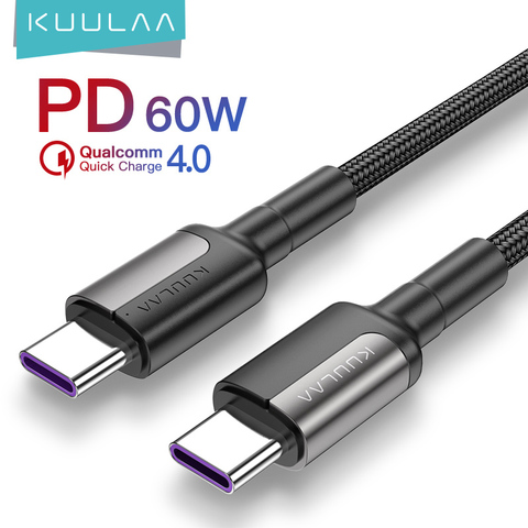 USB-кабель KUULAA Type-C, кабель для быстрой зарядки Samsung S10, S9, PD, 60 Вт, кабель для быстрой зарядки, для устройств Type-C, с функцией быстрой зарядки ► Фото 1/6