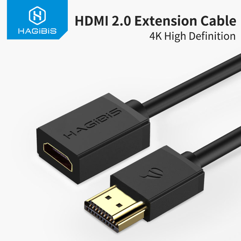 Удлинительный кабель hagibi HDMI 4K 3D HDMI2.0, удлинитель типа «Папа-мама» для компьютера/HDTV/ноутбука/проектора/PS3/4, кабель для аудио-и видеосъемки, 1 м ► Фото 1/6
