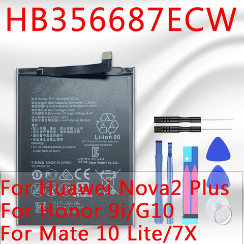 Аккумулятор HB356687ECW на 3340 мА · ч для Huawei Nova 2 Plus, Nova 2i, Honor 9i, Huawei G10, Mate 10 Lite, Huawei Honor 7X ► Фото 1/6