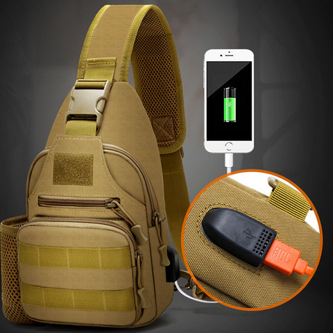 Военная Тактическая нагрудная сумка через плечо, армейский спортивный ранец с USB-разъемом для скалолазания, путешествий, с сумкой для бутыл... ► Фото 1/6