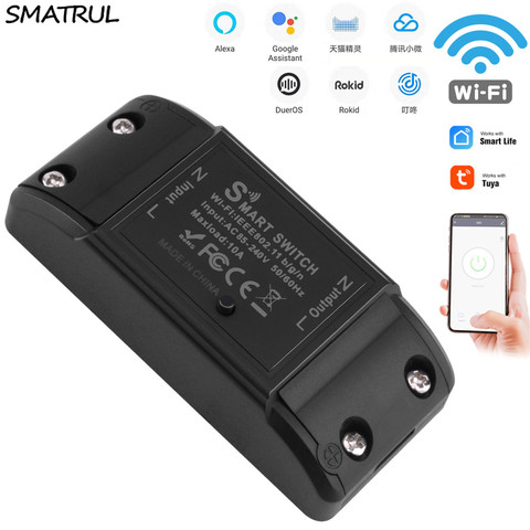 SMATRUL Tuya светильник переключатель Wi-Fi приложение Smart Life голос, релейный контроллер задержки таймер модуль Google Home Alexa настенный 110V 220V 10A ► Фото 1/6