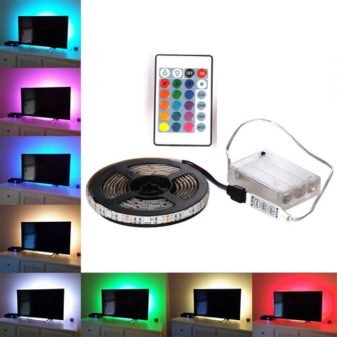 Светодиодная лента RGB, 5 в постоянного тока, с батарейным отсеком, подсветка для телевизора, светильник аемая светодиодная лента для украшения дома, 0,5 м, 1 м, 2 м ► Фото 1/6