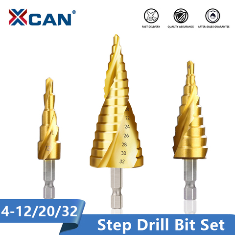Xcan 3 шт. 4-12/20/32 мм HSS спиральное Рифленое сверло, твердосплавное мини-сверло, аксессуары, титановое ступенчатое Коническое сверло ► Фото 1/6