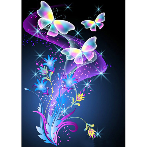 Полностью квадратная/круглая дрель 5D DIY Алмазная картина «цветок и бабочка» 3D Вышивка крестом 5D домашний декор ► Фото 1/5