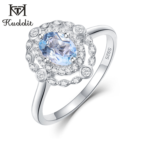 Женское кольцо с аквамариновым камнем kuoolit, из 100% натурального серебра 925 пробы, для свадьбы, помолвки, Подарочные ювелирные украшения ► Фото 1/6