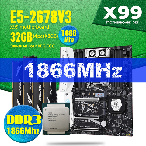 HUANANZHI X99 X99-TF набор материнских плат с Ксеон E5 2678 V3 LGA2011-3 4 шт. 8 ГБ = 32 Гб PC3 14900R Оперативная память 1866 МГц DDR3 память ECC REG ► Фото 1/6