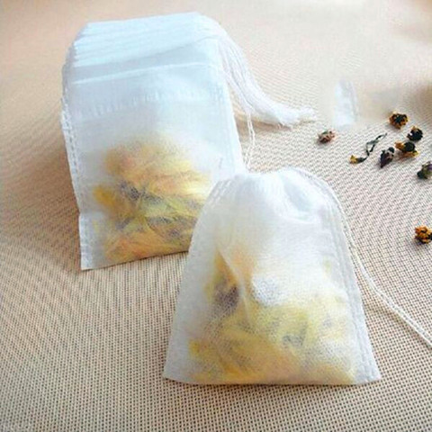 Пустые ароматизированные пакетики для чая, с затягивающими ниточками, плотная фильтрующая бумага, для травяного листового чая, 5,5 х 7 см, 100 ш... ► Фото 1/3