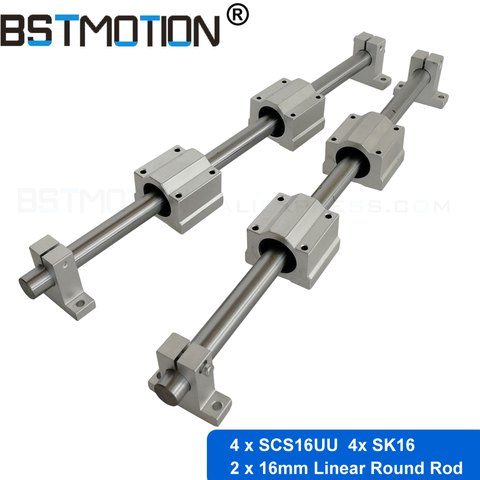 Линейная круглая направляющая 16 мм, хромированный стержень SCS16UU линейный опорный подшипник SK16, Поддержка вала для фрезерных станков с ЧПУ ► Фото 1/6
