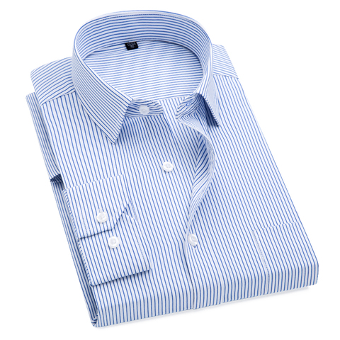 Строгие рубашки для мужчин от S до 8xl, полосатые приталенные рубашки с длинным рукавом, не требующие глажки ► Фото 1/6