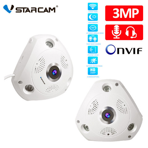 Камера Vstarcam 360 IP, 3-мегапиксельная панорамная камера с рыбий глаз 1080P, Wi-Fi, PTZ, CCTV, 3D, VR, видео, IP, микро SD карта, аудио, удаленный домашний мониторинг ► Фото 1/6