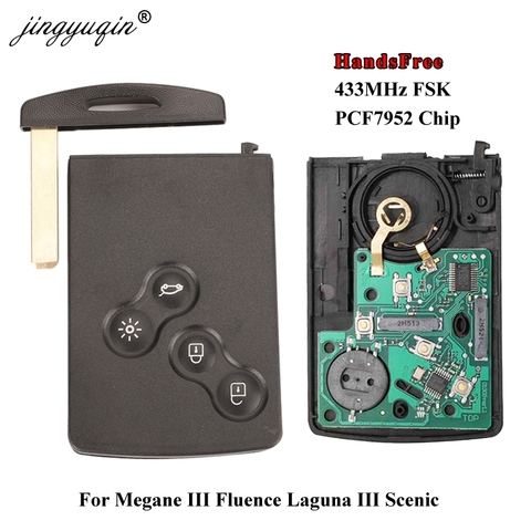 Jingyuqin HandsFree Keyless смарт-карта для Renault Megane III Fluence Laguna III Scenic Clio Captur Koleos 433MHz FSK PCF7952 Key Remote ► Фото 1/4