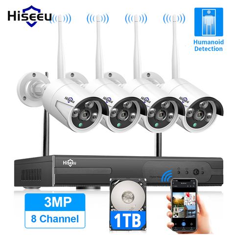 Hiseeu 8CH Беспроводной CCTV Системы 1536P 1080P NVR Wi-Fi IR-CUT открытый 3MP AI IP CCTV Камера безопасности Системы системы видеонаблюдения ► Фото 1/6