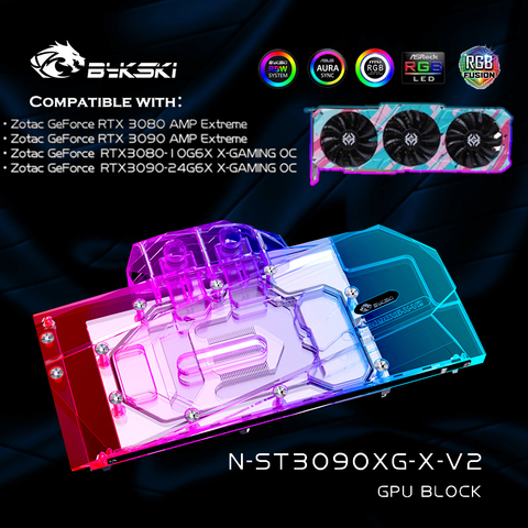 Bykski N-ST3090XG-X-V2 GPU водяной блок для игровой видеокарты ZOTAC RTX3090 OC, блок VGA 12 В RGB/5 В ARGB/MB SYNC ► Фото 1/5