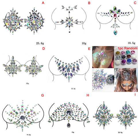 Женские временные искусственные татуировки наклейки для временных татуировок груди Драгоценности с украшением в виде кристаллов украшение для лица Алмаз Акриловые стразы наклейки для лица ► Фото 1/6