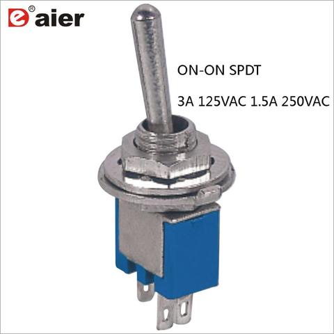 10 шт., миниатюрный тумблер с защелкой, SPDT, 3 контакта, 3A, 125 в, а, 250 В, С паечным наконечником, 2 режима, с 2 режимами работы, для работы с устройств... ► Фото 1/4