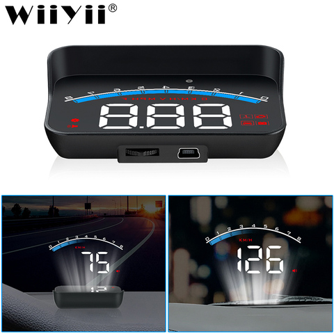 Автомобильный дисплей на лобовое стекло WiiYii HUD M6S, автомобильная электроника км/ч, миль/ч, OBD2, превышение скорости, сигнализация безопасности... ► Фото 1/6