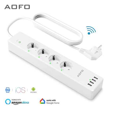 Wifi Smart Power Strip 4 штепсельная вилка европейского стандарта с 4 usbзарядными портами приложение синхронизации Голосовое управление работа с Alexa ... ► Фото 1/6