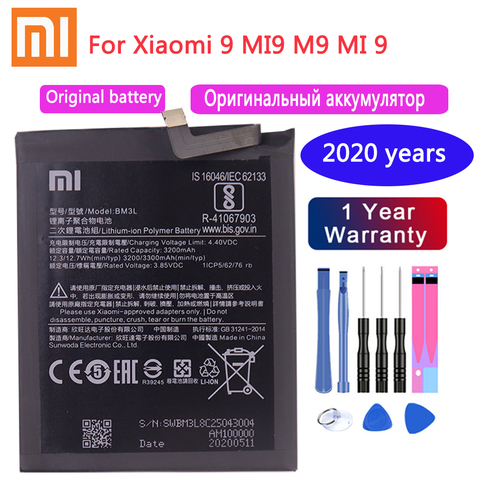 2022 года Xiaomi 100% Оригинальный аккумулятор для телефона BM3L 3300 мАч батарея для Xiaomi 9 MI9 M9 MI 9 сменные батареи с бесплатными инструментами ► Фото 1/4
