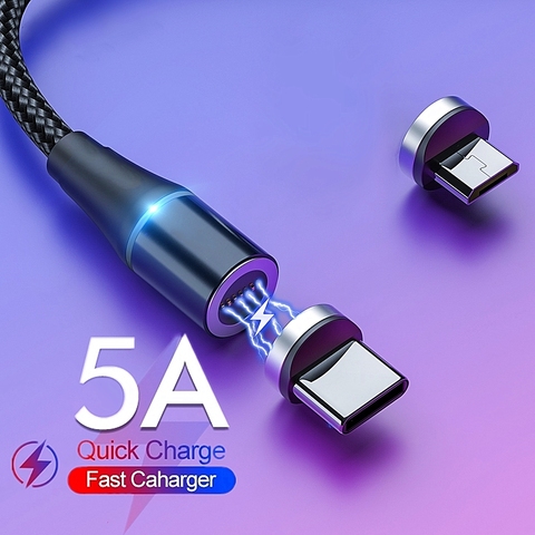 5А супер быстрая зарядка Магнитный кабель Micro Usb Type C телефон Usb C светодиодный свет телефон 1 м 2 м Зарядка для Xiaomi Redmi Samsung Huawei ► Фото 1/6