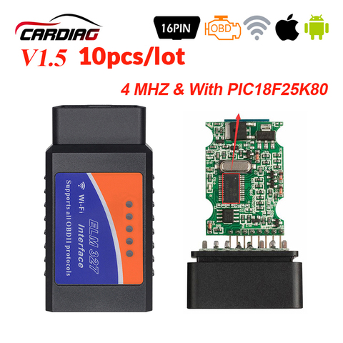 10 шт. OBDII ElM327 V1.5 Bluetooth автомобильный диагностический инструмент V 1,5 OBD 2 elm 327 для Android/Wifi/Windows OBDII PIC18F25K80 чип ► Фото 1/6