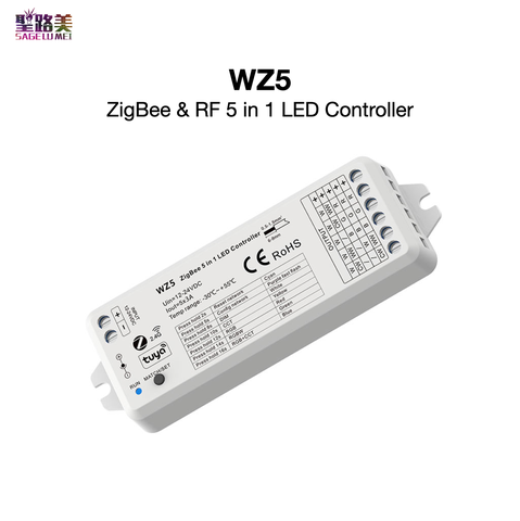 WZ5 ZigBee & RF 5 в 1 светодиодный контроллер постоянного тока 12-24 В 5 каналов Tuya APP Cloud / RF беспроводной пульт дистанционного управления 1-5 цветов SkyDance ► Фото 1/2