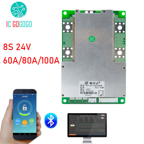 8S 24V Smart Lifepo4 LFP литиевая 3,2 V Плата защиты аккумулятора ПК телефон Bluetooth приложение 60A 80A 100A BMS пакеты баланс common JBD ► Фото 1/6