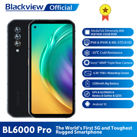 Blackview BL6000 Pro IP68 Водонепроницаемый 8GB + 256GB смартфон 48MP тройной Камера 5280 мАч Android 10 Global 5G мобильный телефон ► Фото 1/6