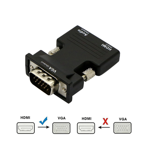 Конвертер с HDMI «мама» на VGA «папа» с аудиокабелем AUX 3,5 мм, адаптер 1080P FHD, видеовыход для ПК, ноутбуков, ТВ-мониторов, проекторов ► Фото 1/6