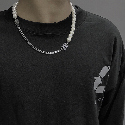 Ожерелье-чокер с перламутровыми буквами s INS, нишевый дизайн, мужское модное красное ожерелье в стиле хип-хоп, A02-23 ► Фото 1/5