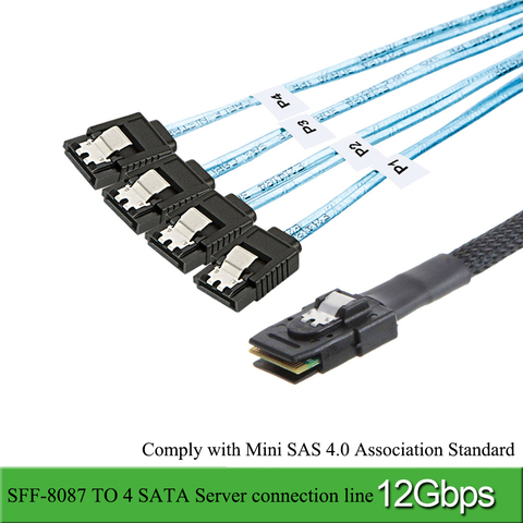 Mini SAS 36P SFF-8087 Male to 4 SATA 7P Female кабель Splitter SAS/SATA кабель адаптер 12Gbp серверный жесткий диск кабель с защелкой ► Фото 1/6