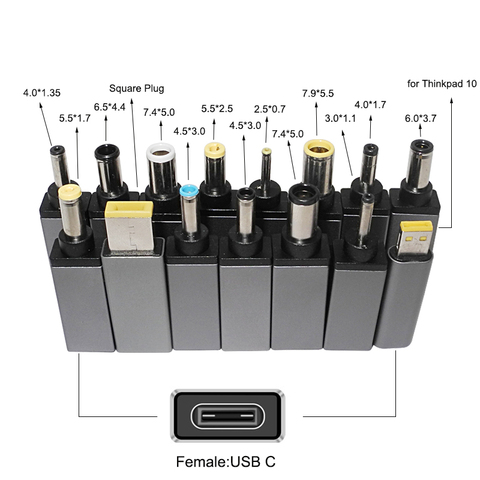 Универсальный адаптер питания постоянного тока Разъем USB C до 7,4x5,0 4,5x3,0 5,5x2,5 мм разъем Jack конвертер для ноутбука Hp Asus Lenovo ► Фото 1/6