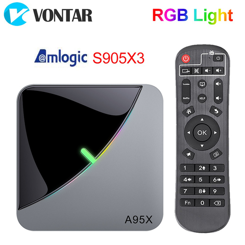 A95X F3 воздуха RGB светильник ТВ Box Android 9,0 Amlogic S905X3 8K 4 Гб 64 ГБ, Wi-Fi, H.265 4K 60fps Youtube ТВ BOX Android 9 A95XF3 ► Фото 1/6