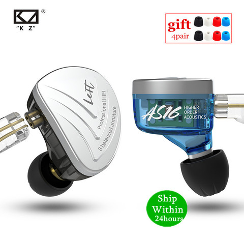 KZ AS16 8BA наушники для ушей 8 сбалансированная арматурная гарнитура Высокое качество звука монитор HiFi наушники AS10 ZS10PRO ZSX C16 V90 AS12 ► Фото 1/6