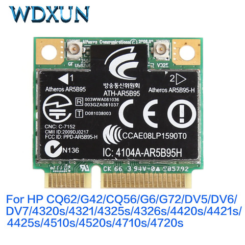 Atheros AR5B95 AR9285 802.11b/G/N беспроводная Wi-Fi мини-карта PCI-E среднего размера SPS:605560-005 для HP CQ62 G42 CQ56 G6 G72 DV5 dv6 dv7 ► Фото 1/2