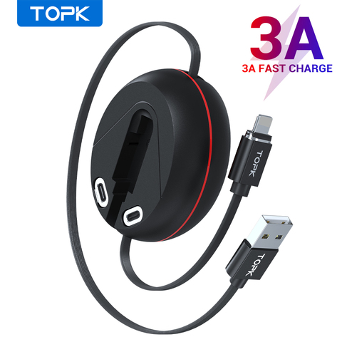 Магнитный кабель TOPK 3 в 1 Выдвижной Micro Usb кабель типа C для iPhone 11 Xioami зарядное устройство быстрая передача данных Быстрая зарядка ► Фото 1/6