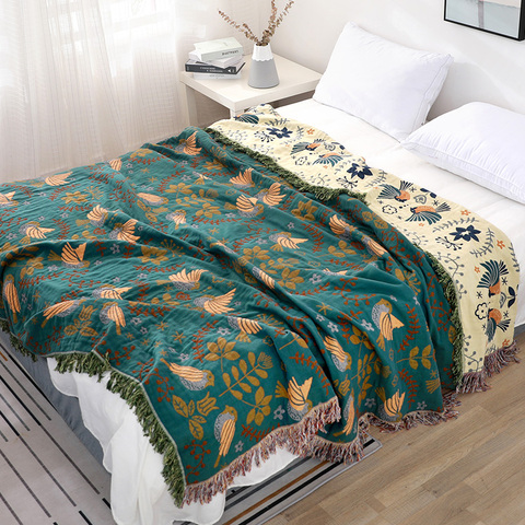 Высококачественное одеяло для сна, домашние постельные принадлежности, 100% хлопок, муслиновое летнее покрывало для путешествий, дышащее шик... ► Фото 1/6