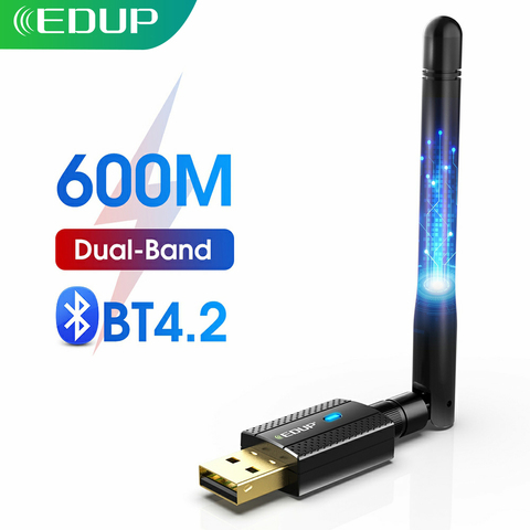 USB Wi-Fi Bluetooth 600 адаптер EDUP 4,2 м, двухдиапазонный 2,4 ГГц/5 ГГц, беспроводной Wi-Fi сетевой адаптер 802.11b/n/g/AC для ПК, ноутбука ► Фото 1/6