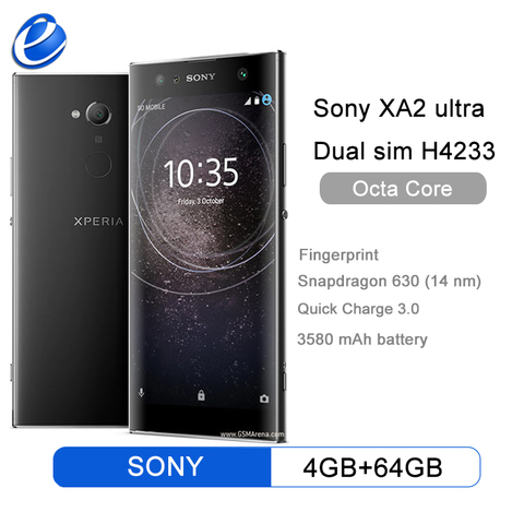 Оригинальный разблокированный Sony Xperia XA2 Ultra, две sim-карты, H4213/H4233, LTE, Android, восемь ядер, 4 Гб ОЗУ 64 Гб ПЗУ, 6,0 дюйма, 23 МП и 16 МП ► Фото 1/5