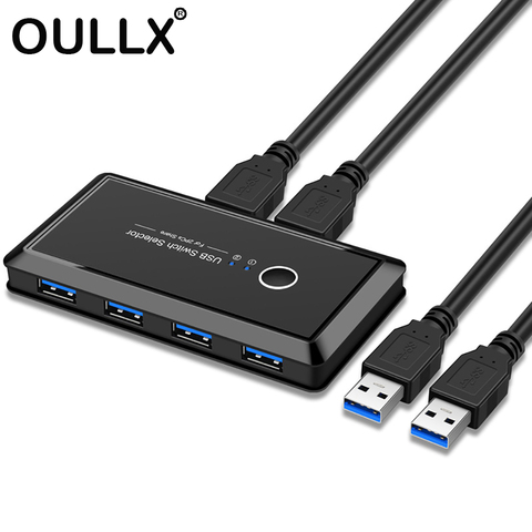 KVM-переключатель OULLX, USB 3,0, переключатель, 2 порта, 4 устройства, USB 2,0 для клавиатуры, мыши, сканера, Kvm-переключатель, концентратор ► Фото 1/6