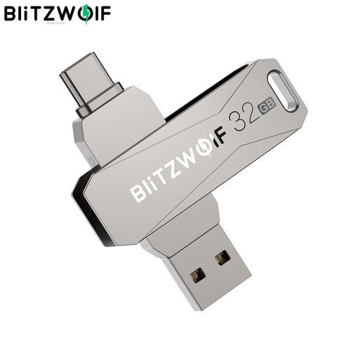 USB-флеш-накопитель BlitzWolf 2 в 1, Сверхбыстрая Передача данных USB 3,0 Type-C, вращение на 360 °, сплав цинка, 32 ГБ, 64 Гб, поддержка OTG ► Фото 1/6