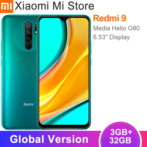 В наличии глобальная версия Xiaomi Redmi 9 смартфон 3 ГБ 32 ГБ Helio G80 Восьмиядерный 13 МП AI Quad Camera 6,53 