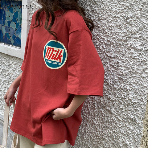 Женская футболка с принтом молока Harajuku, свободная Длинная летняя футболка унисекс в Корейском стиле, каваи, BF, одежда для пар ► Фото 1/6