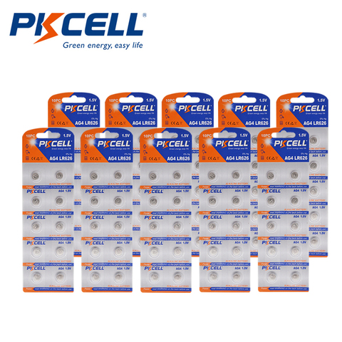 Батарейки PKCELL AG4 SR626SW LR66 100 177 SR66 626 LR626 377 в, щелочные кнопочные батарейки, батарейки для термометра, 1,5 шт./10 карт ► Фото 1/6
