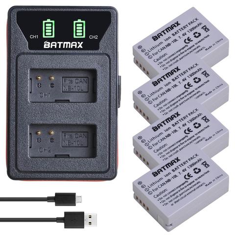 Аккумулятор Batmax NB-10L NB10L + двойное зарядное устройство со светодиодной подсветкой и USB-кабелем типа C для Canon G1X G15 G16 SX40HS SX50HS SX60HS SX40 SX50 ► Фото 1/6